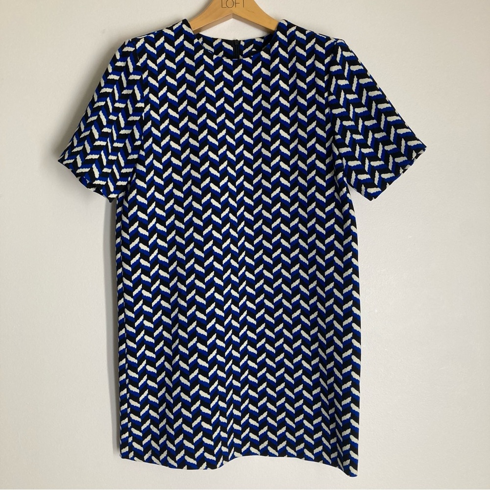 Zara Black, Blue & White Geometric Short-Sleeve Dress